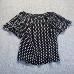 Lucky Brand Teens Floral Blouse Size Large- Short Bell Sleeve Opening in back